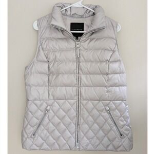 Talbots Women's Quilted Down Vest Sz Medium Sleeveless Puffer Lightweight Silver
